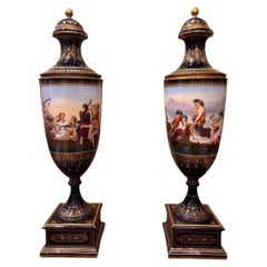 Pair of Large Vienna Porcelain Covered Vases, 19th Century