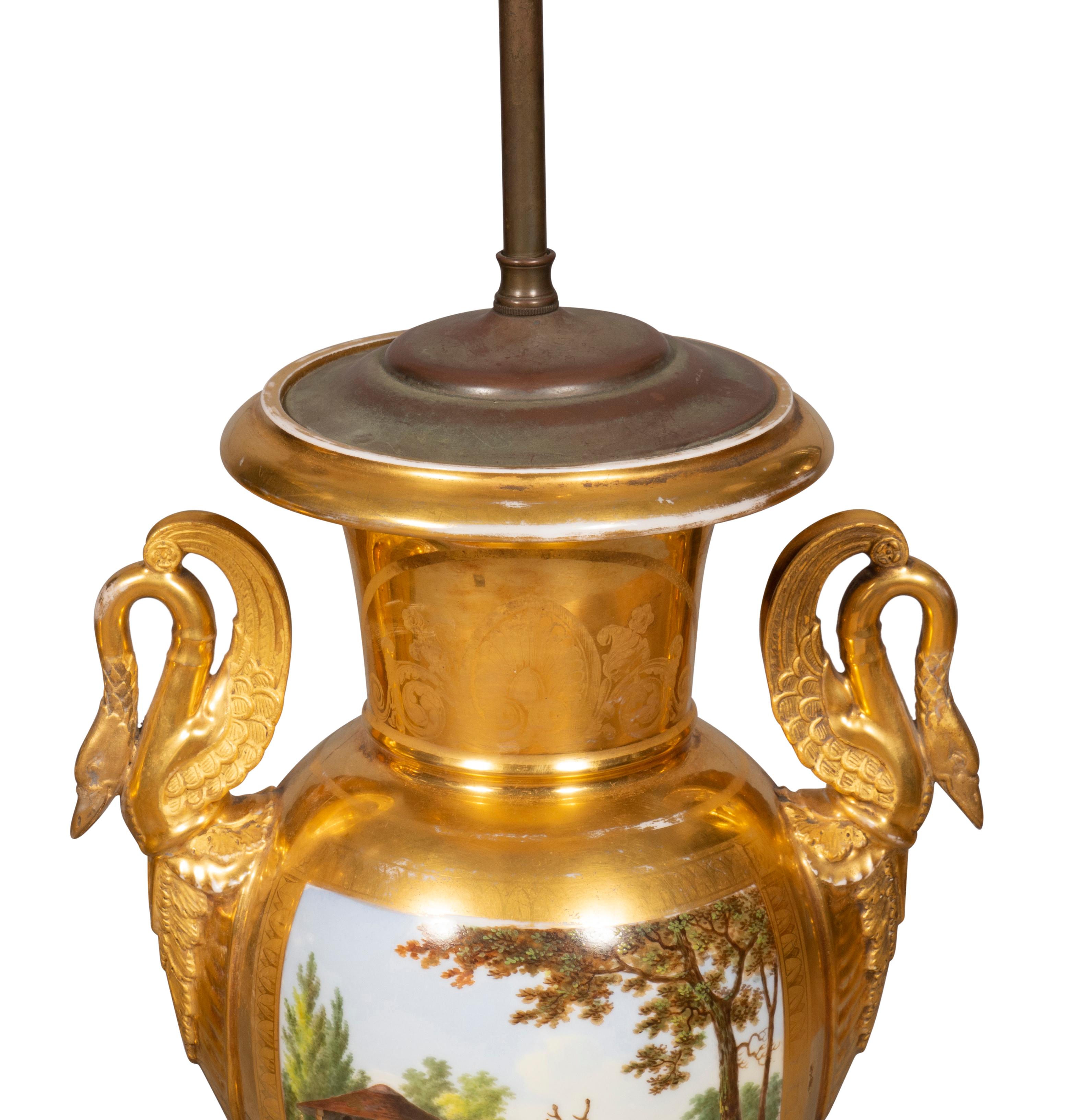 Empire Pair of Large Vieux Paris Porcelain Table Lamps For Sale