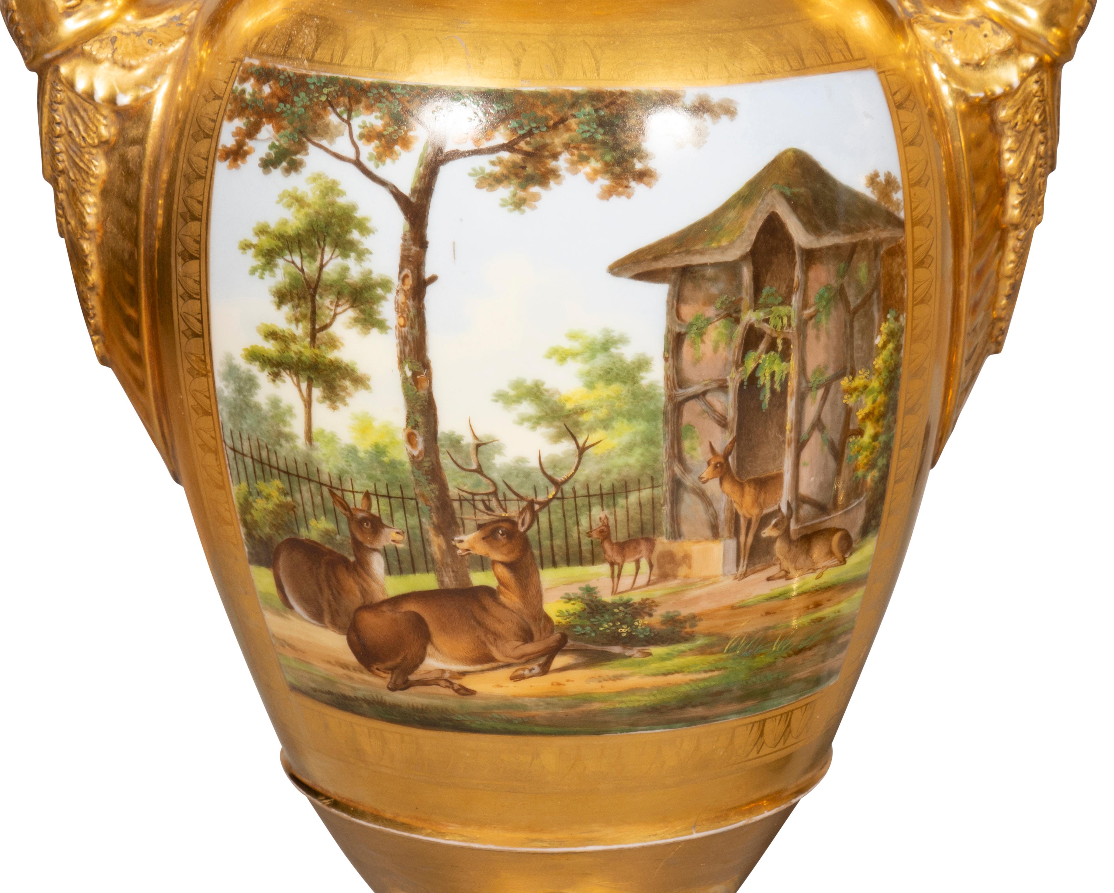 Brass Pair of Large Vieux Paris Porcelain Table Lamps For Sale