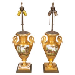 Pair of Large Vieux Paris Porcelain Table Lamps