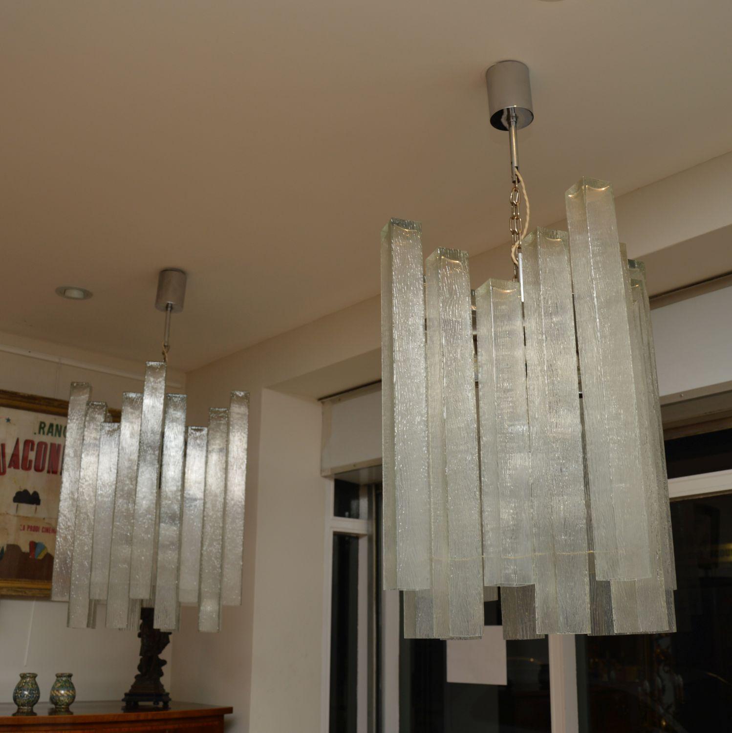Pair of Large Vintage 1960s Glass Chandeliers by Doria Leuchten 1