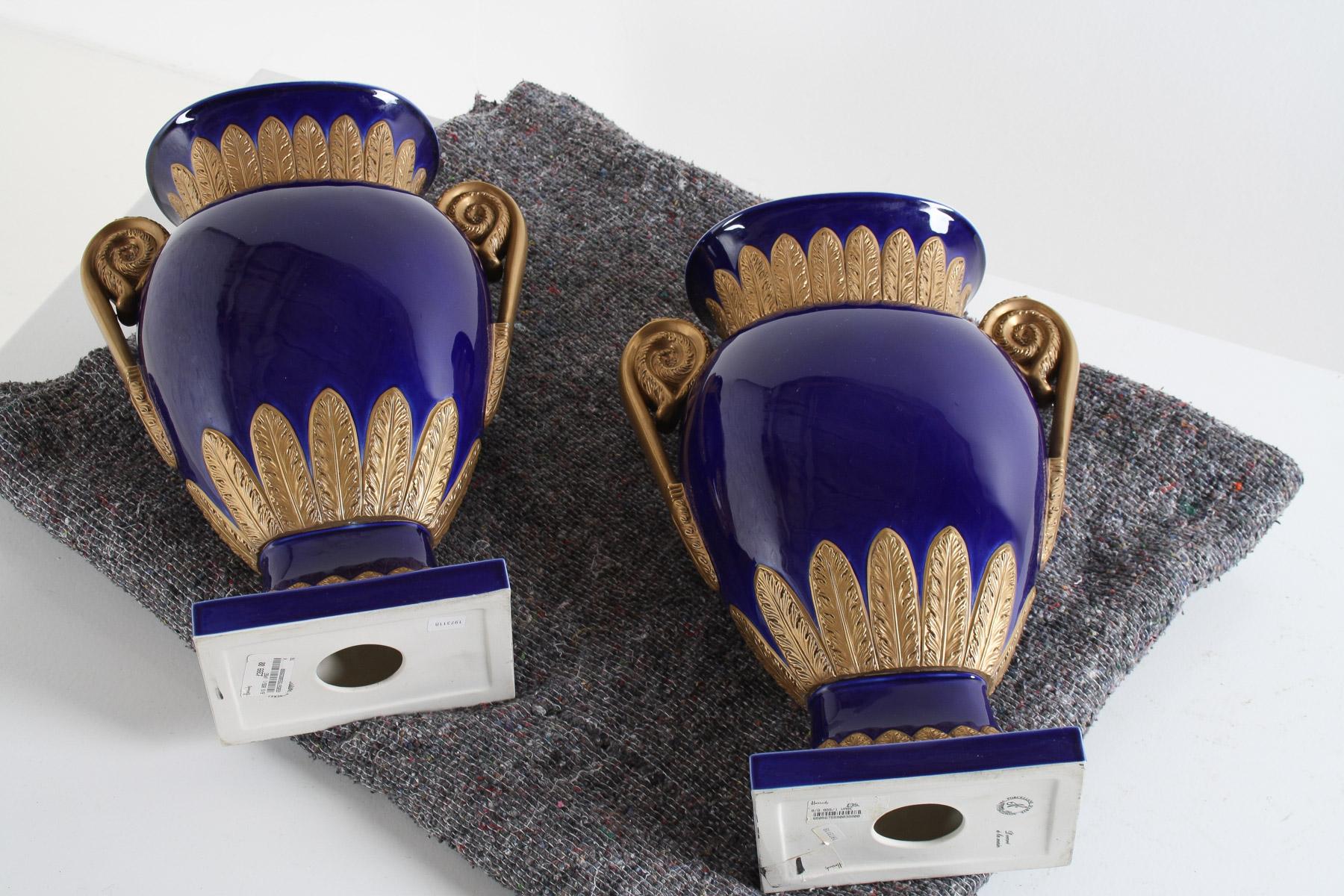 Pair of Large Vintage 80s Rococo Regency Vases By Agostinelli Italy for Harrods For Sale 9