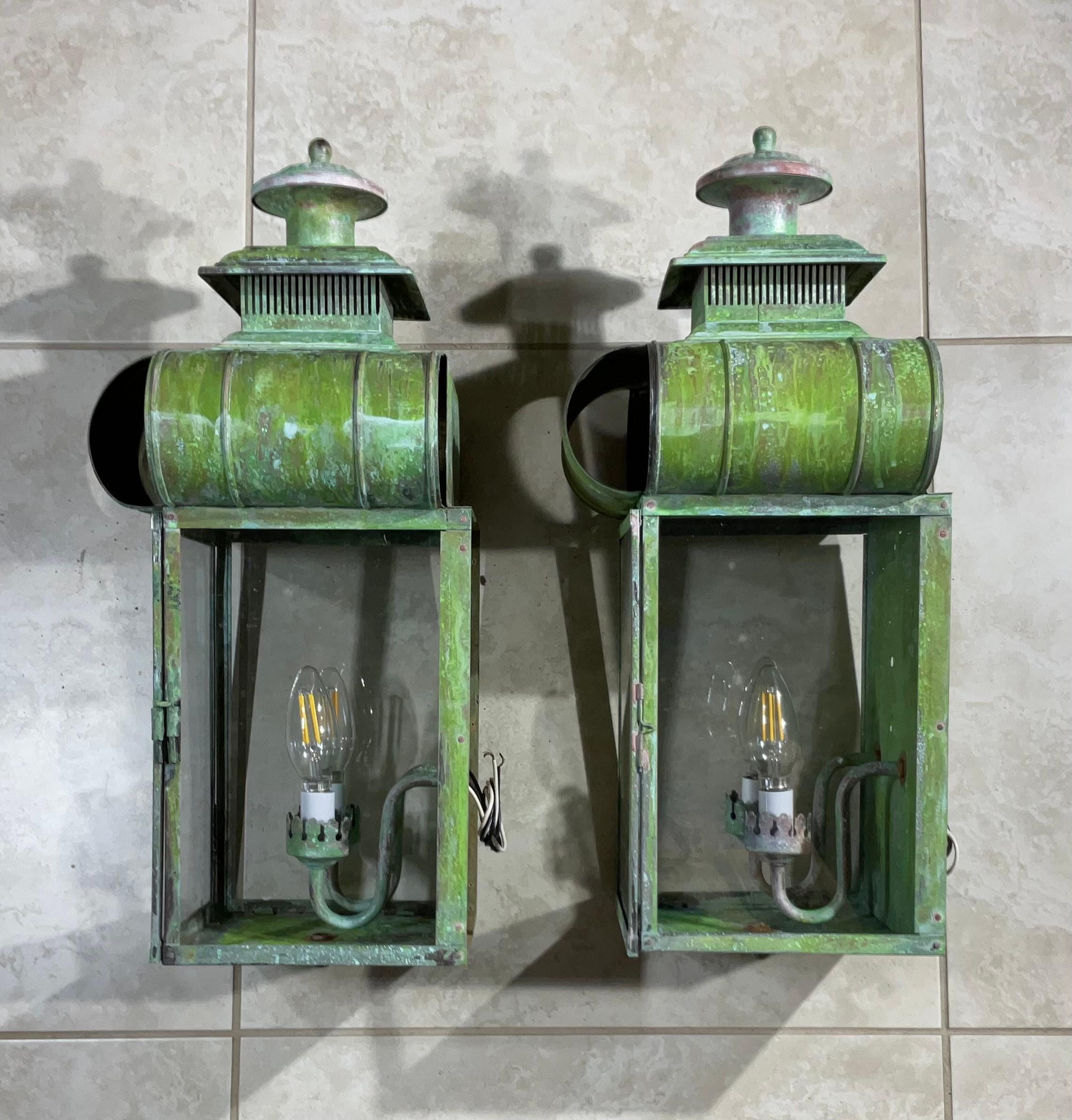 Hand-Crafted Pair of Large Vintage Architectural Wall Lantern