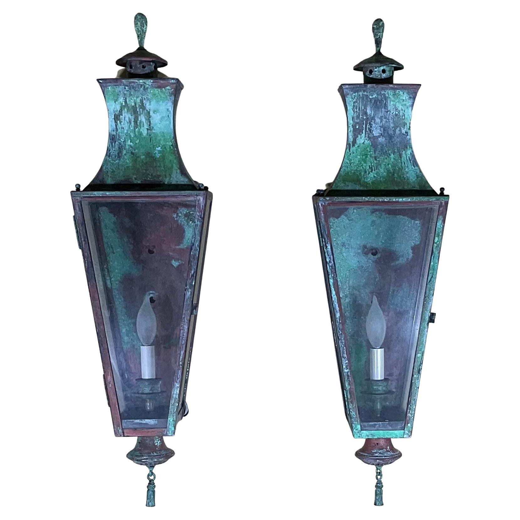 English Pair of Gothic Bronze Antique Wall Lanterns at 1stDibs