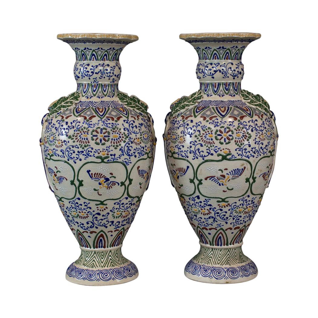 Pair of Large Vintage Baluster Vases, Decorative Ceramic Urns, 20th Century