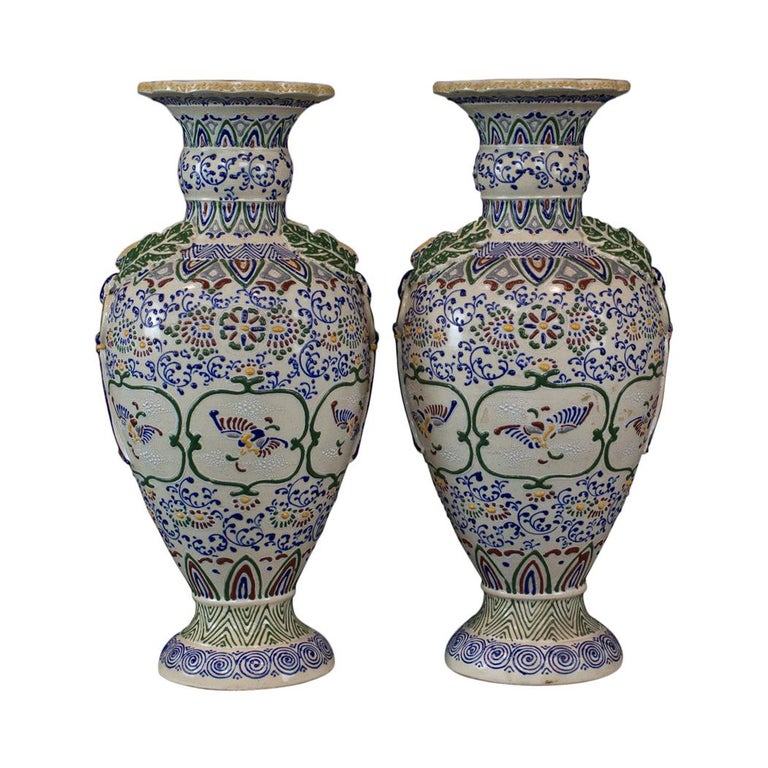 Pair Of Large Vintage Baluster Vases Decorative Ceramic Urns