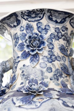 Pair of Large Palace Style Vintage Blue and White Chinese Urns