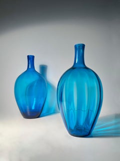 Pair of Large Vintage Blue Blenko Glass Lamp Bases by Joel Philip Myers