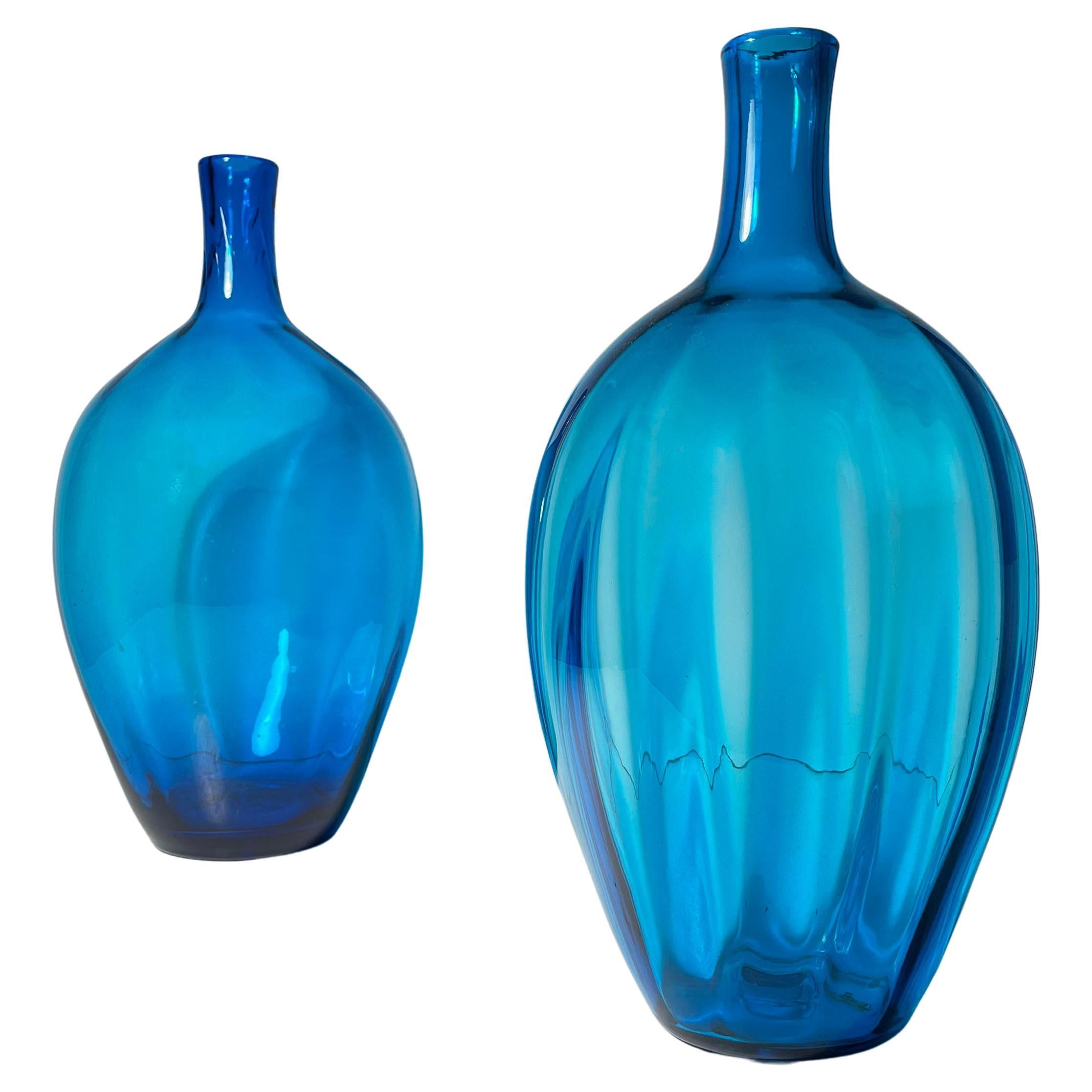 Pair of Large Vintage Blue Blenko Glass Lamp Bases by Joel Philip Myers