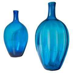 Pair of Large Vintage Blue Blenko Glass Lamp Bases by Joel Philip Myers