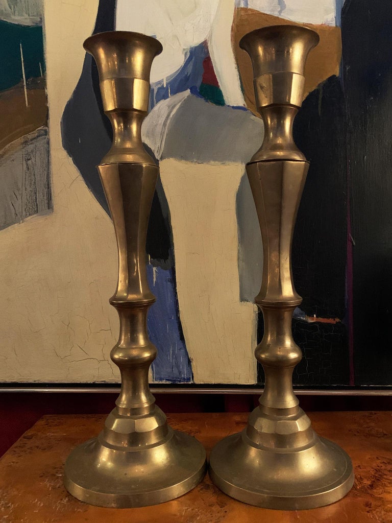 Pair of Large Vintage Brass Candlesticks at 1stDibs
