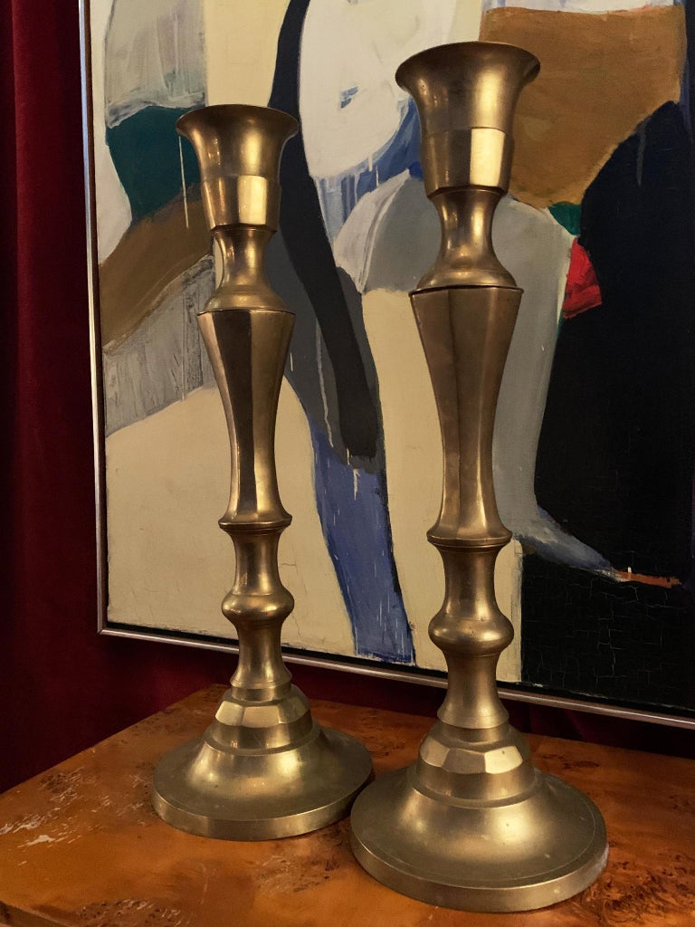 Pair of Large Vintage Brass Candlesticks at 1stDibs