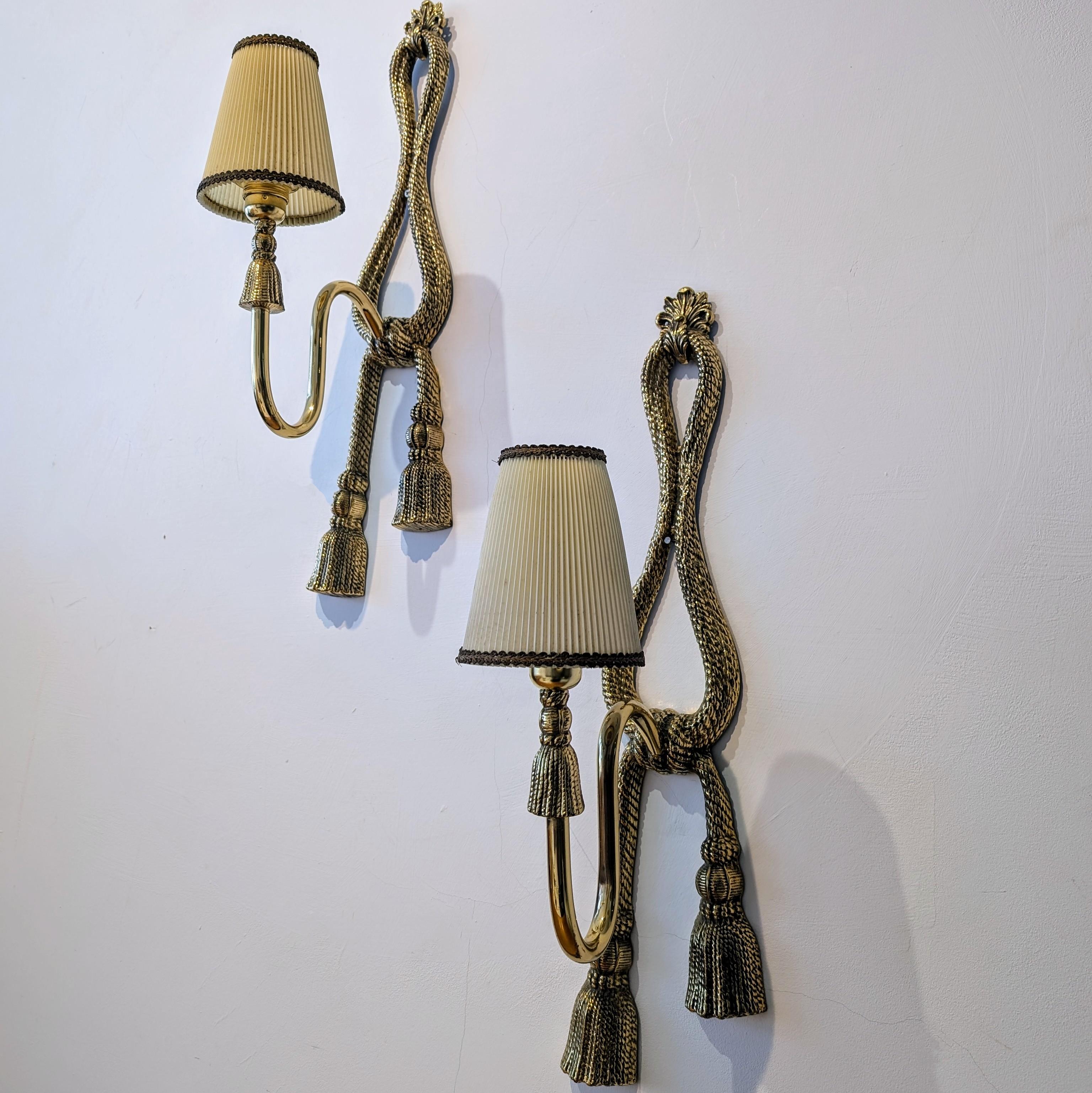 Paar große Vintage-Wandleuchten aus Messing mit Seil und Quasten von Valenti 1960er Jahre im Angebot 9