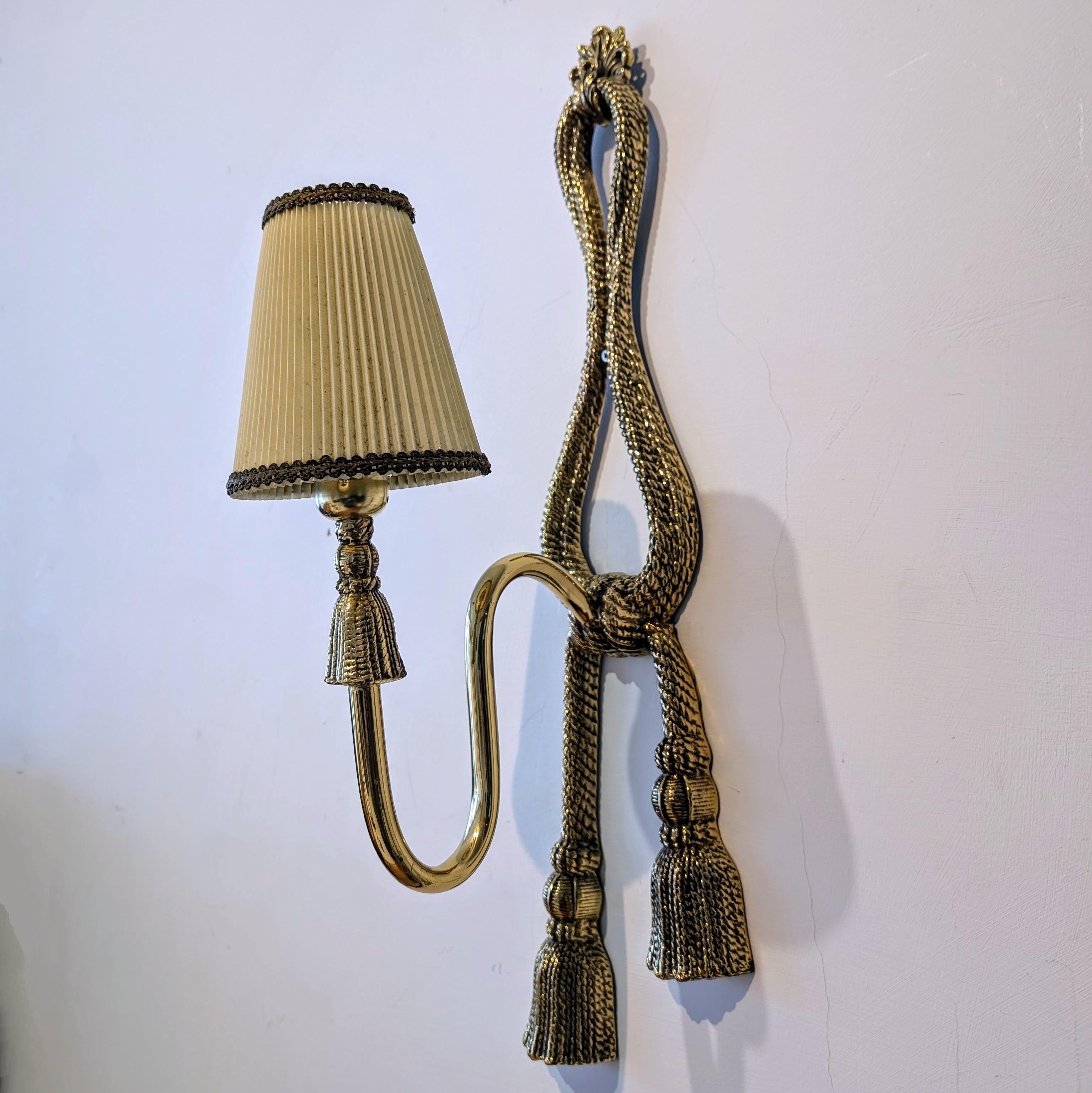 Paar große Vintage-Wandleuchten aus Messing mit Seil und Quasten von Valenti 1960er Jahre im Angebot 10