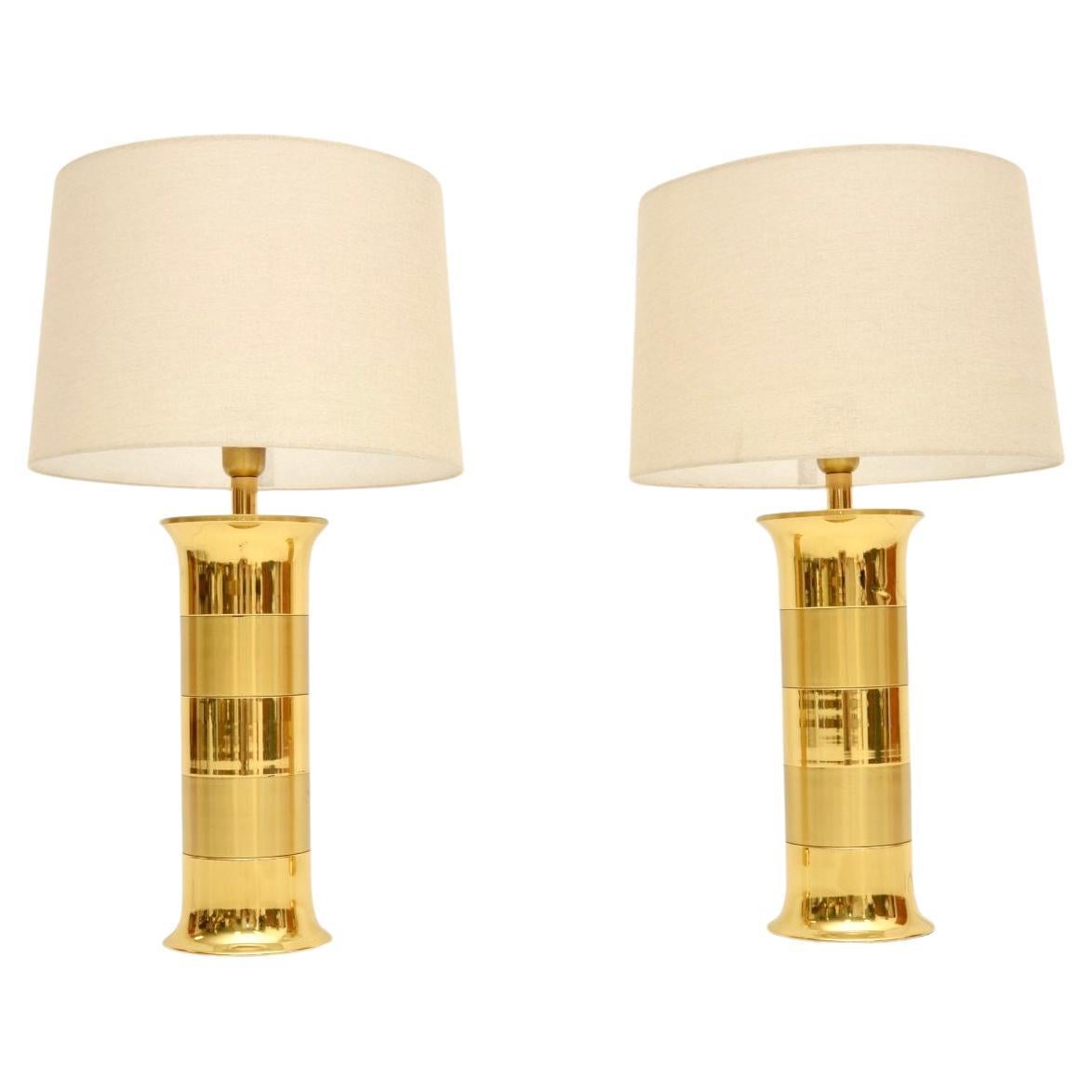 Pair of Large Vintage Brass Table Lamps For Sale