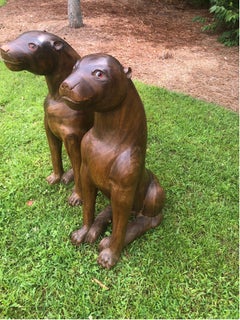 Pair of Large Vintage Carved Wooden Panthers