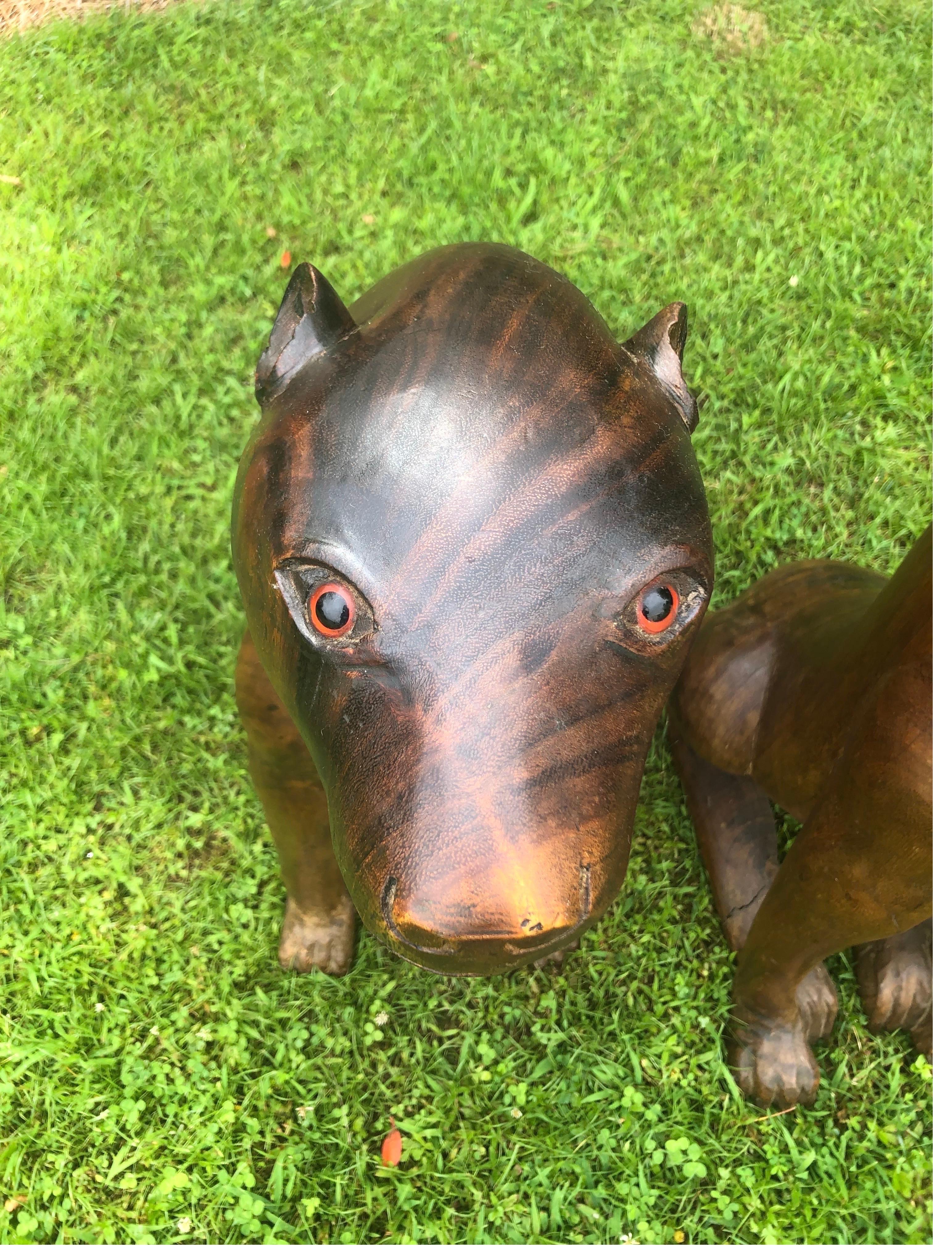 Pair of Large Vintage Carved Wooden Panthers In Good Condition For Sale In Chapel Hill, NC