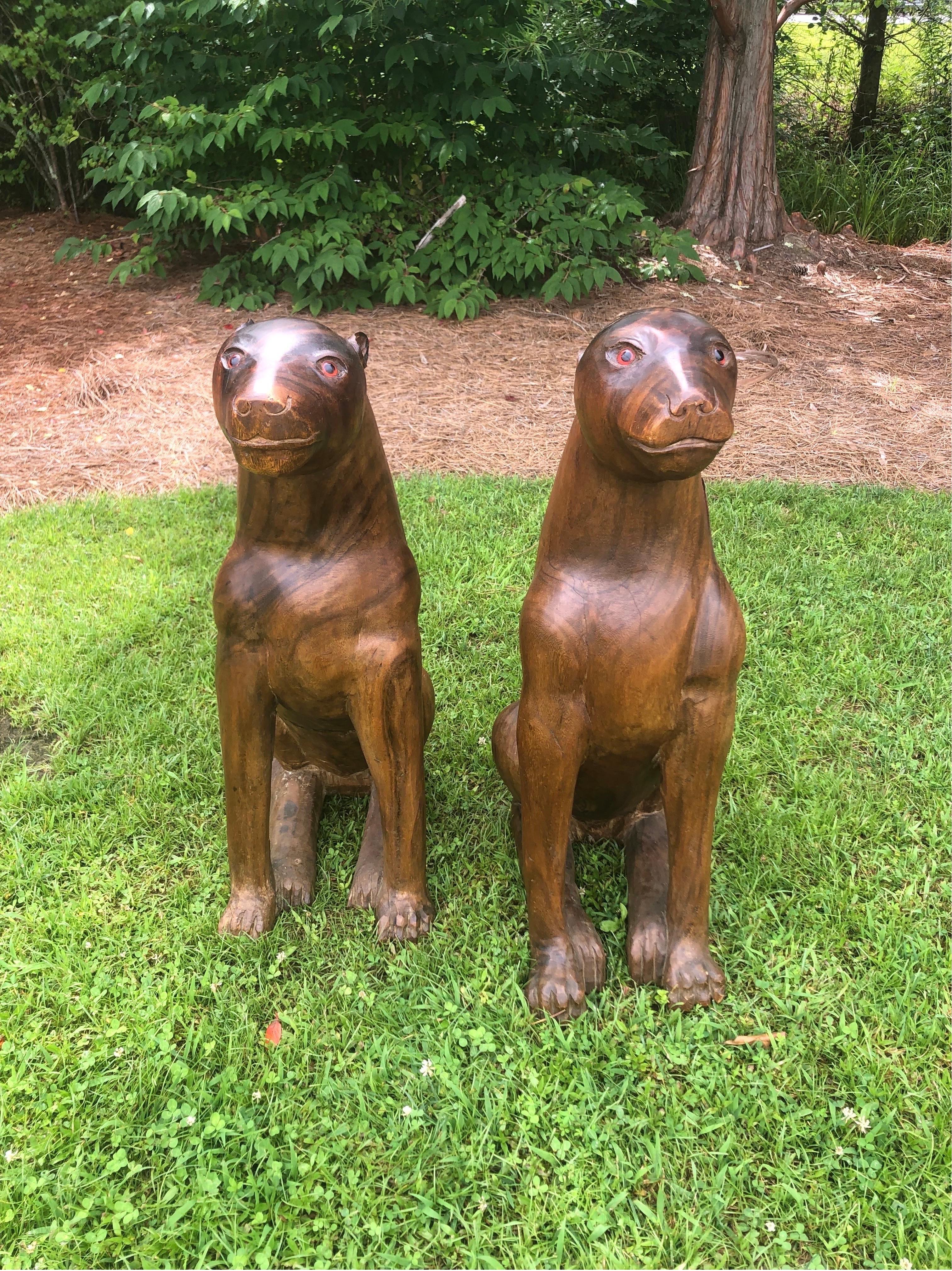 Pair of Large Vintage Carved Wooden Panthers For Sale 1