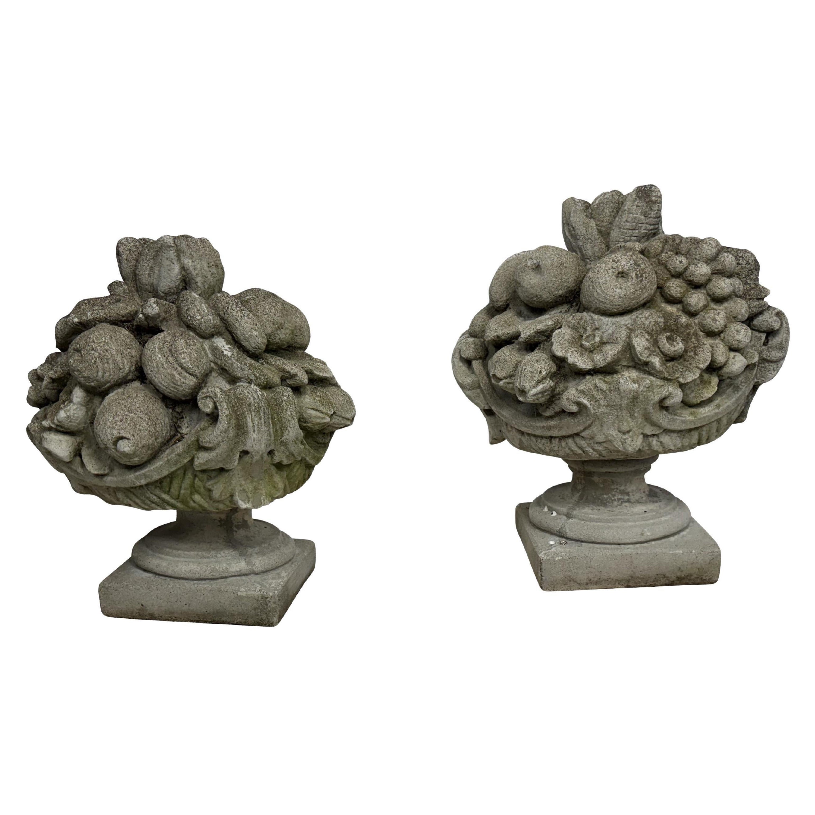 Pair of Large Vintage Cast Stone Fruit Baskets