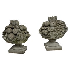 Pair of Large Vintage Cast Stone Fruit Baskets