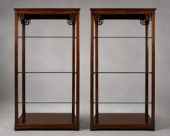 Pair of Large Vintage Chinese Chippendale Style Mahogany Display Shelves