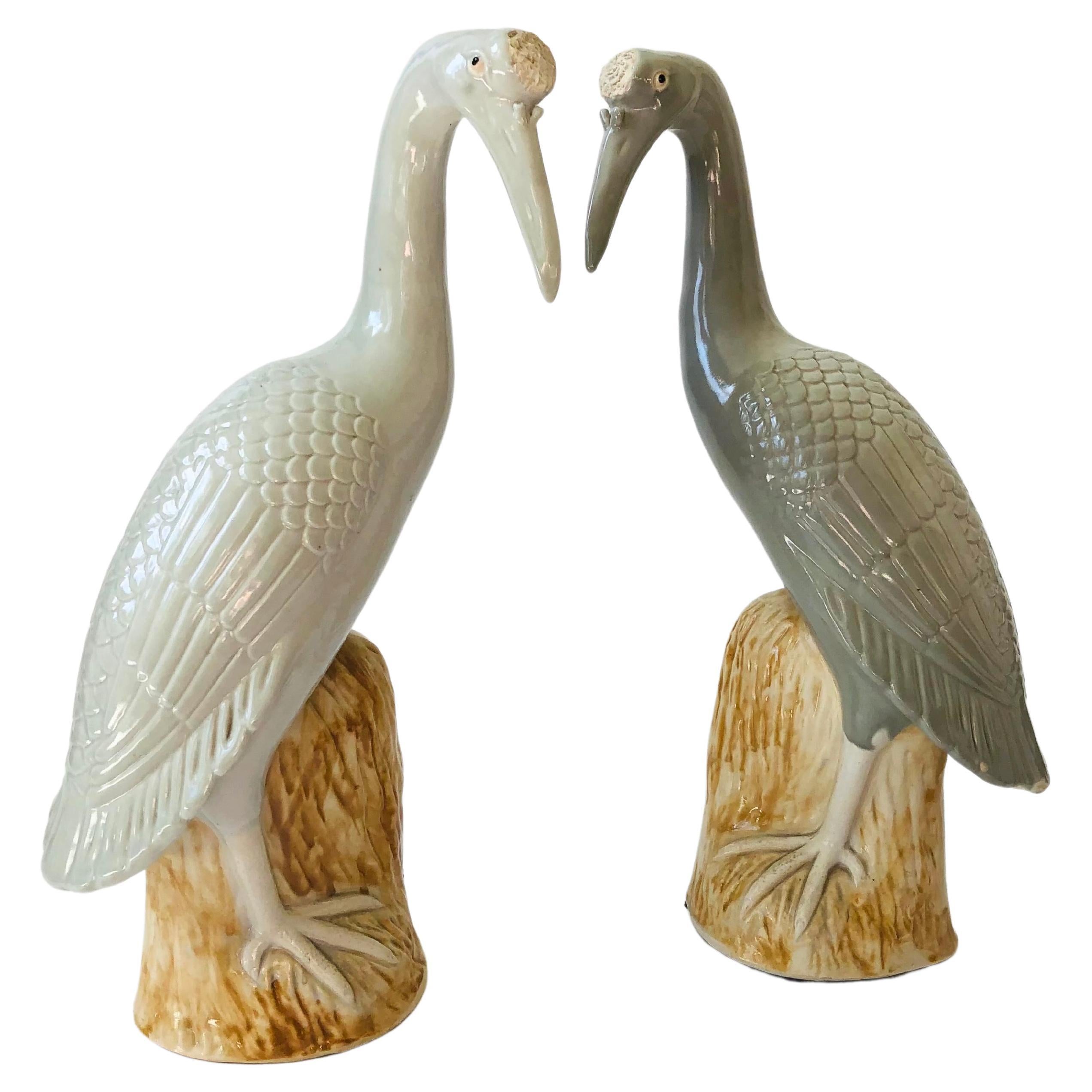 Pair of Large Vintage Chinese Porcelain Cranes