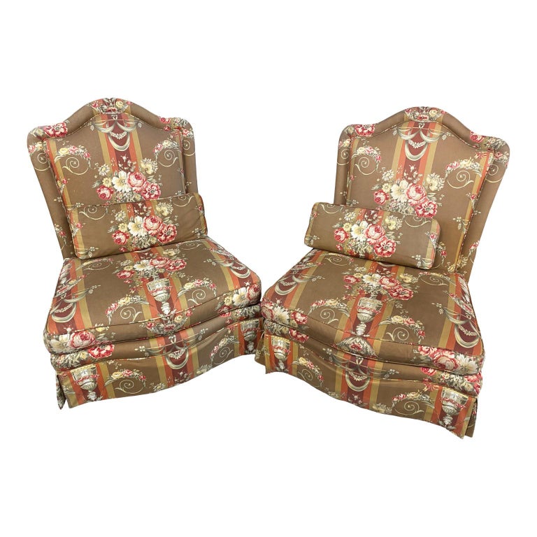 Pair of Large Vintage Chintz Slipper Chairs For Sale at 1stDibs