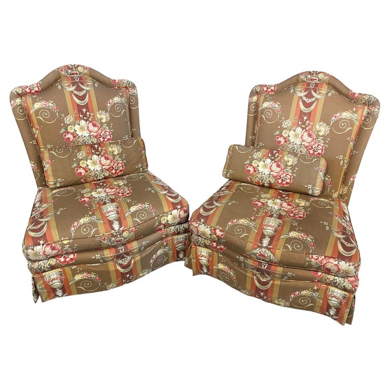 Curated visual reference: Visual Reference: Pair Of Large Vintage Chintz Slipper Chairs For Sale At