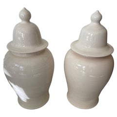 Pair of Large Vintage Creamware Ginger Jars, Ceramic, Circa 1970's