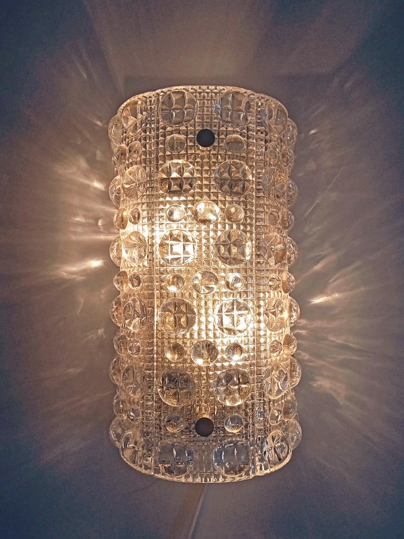 Swedish Pair of Large Vintage Crystal Bubble Glass Wall Lights Sconces, 1960s For Sale