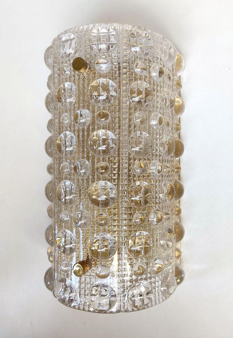 20th Century Pair of Large Vintage Crystal Bubble Glass Wall Lights Sconces, 1960s For Sale