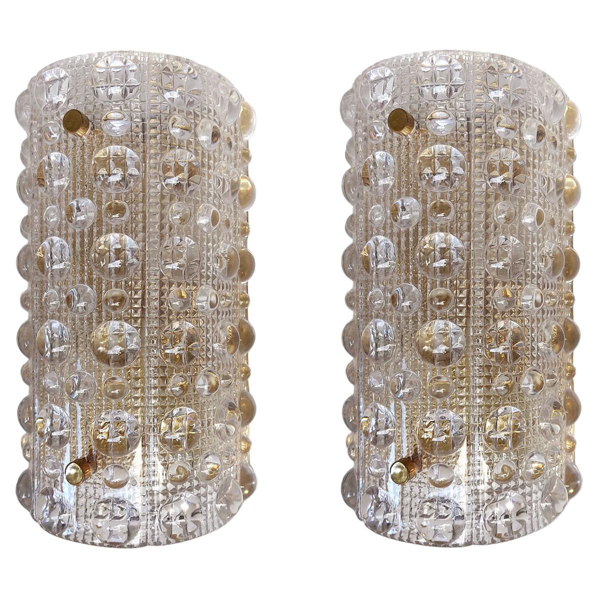 Pair of Large Vintage Crystal Bubble Glass Wall Lights Sconces, 1960s For Sale