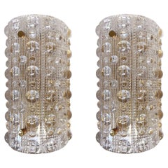 Pair of Large Retro Crystal Bubble Glass Wall Lights Sconces, 1960s