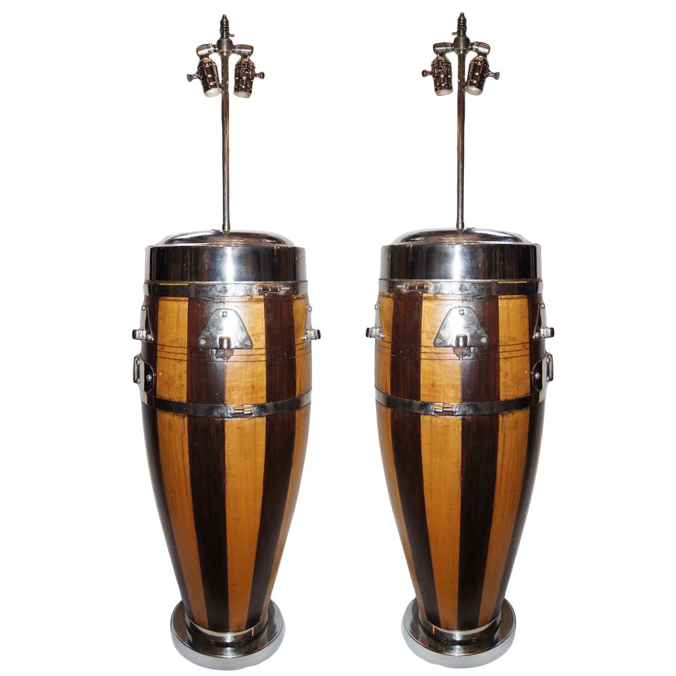 Pair of Large Vintage Drum Lamps