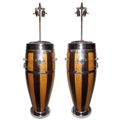 Pair of Large Vintage Drum Lamps