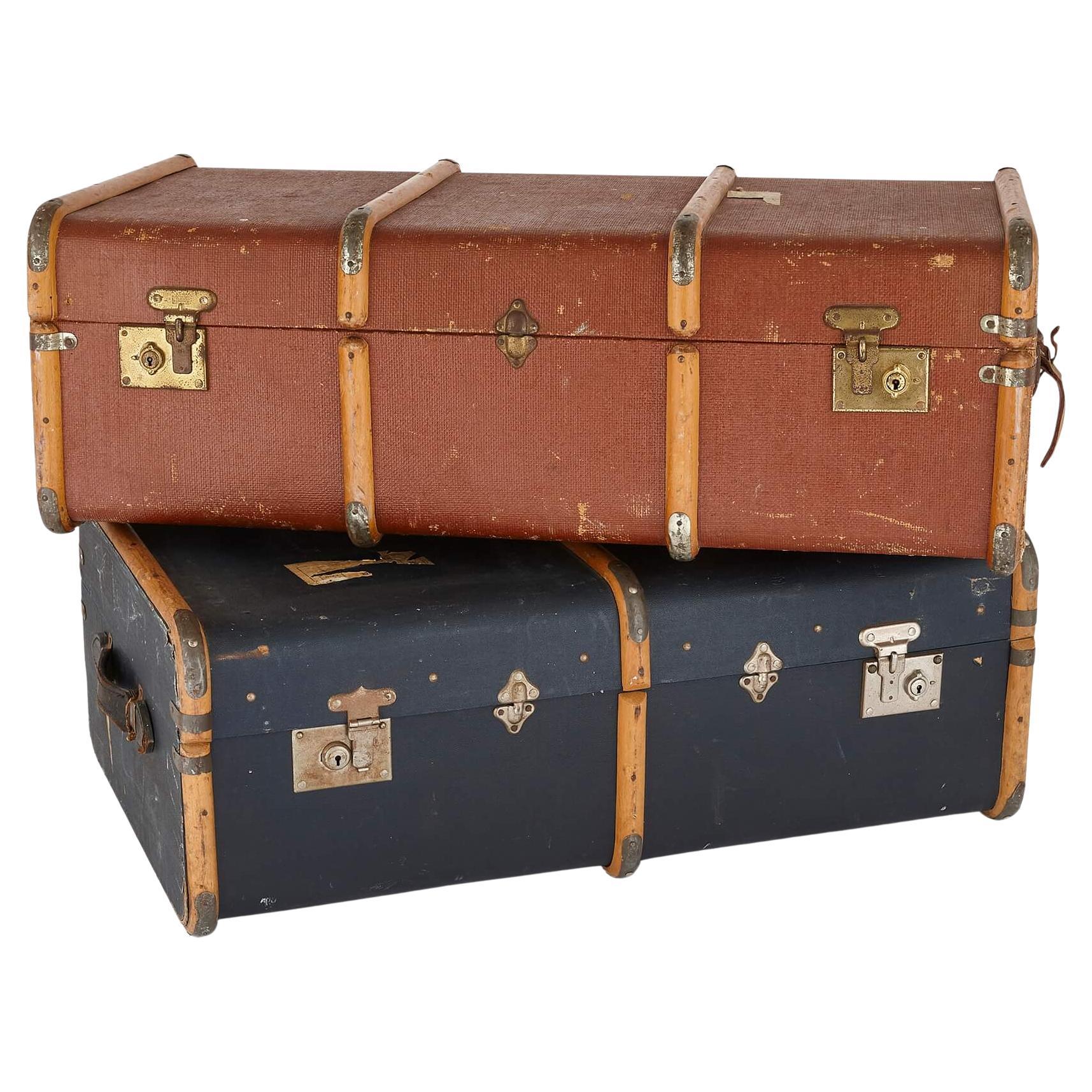 Pair of Large Vintage English Travel Cases Made by Frenchs For Sale