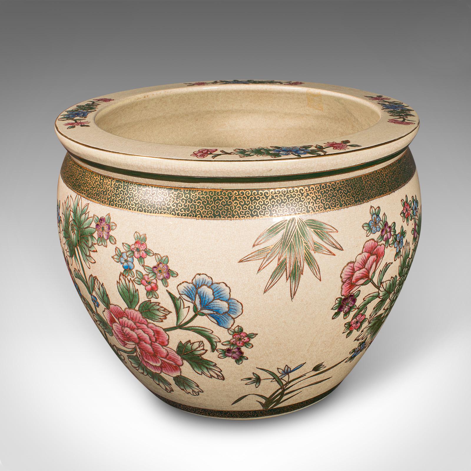Mid-20th Century Pair of Large Vintage Fishbowl Planters, Chinese, Art Deco, Ceramic Jardiniere