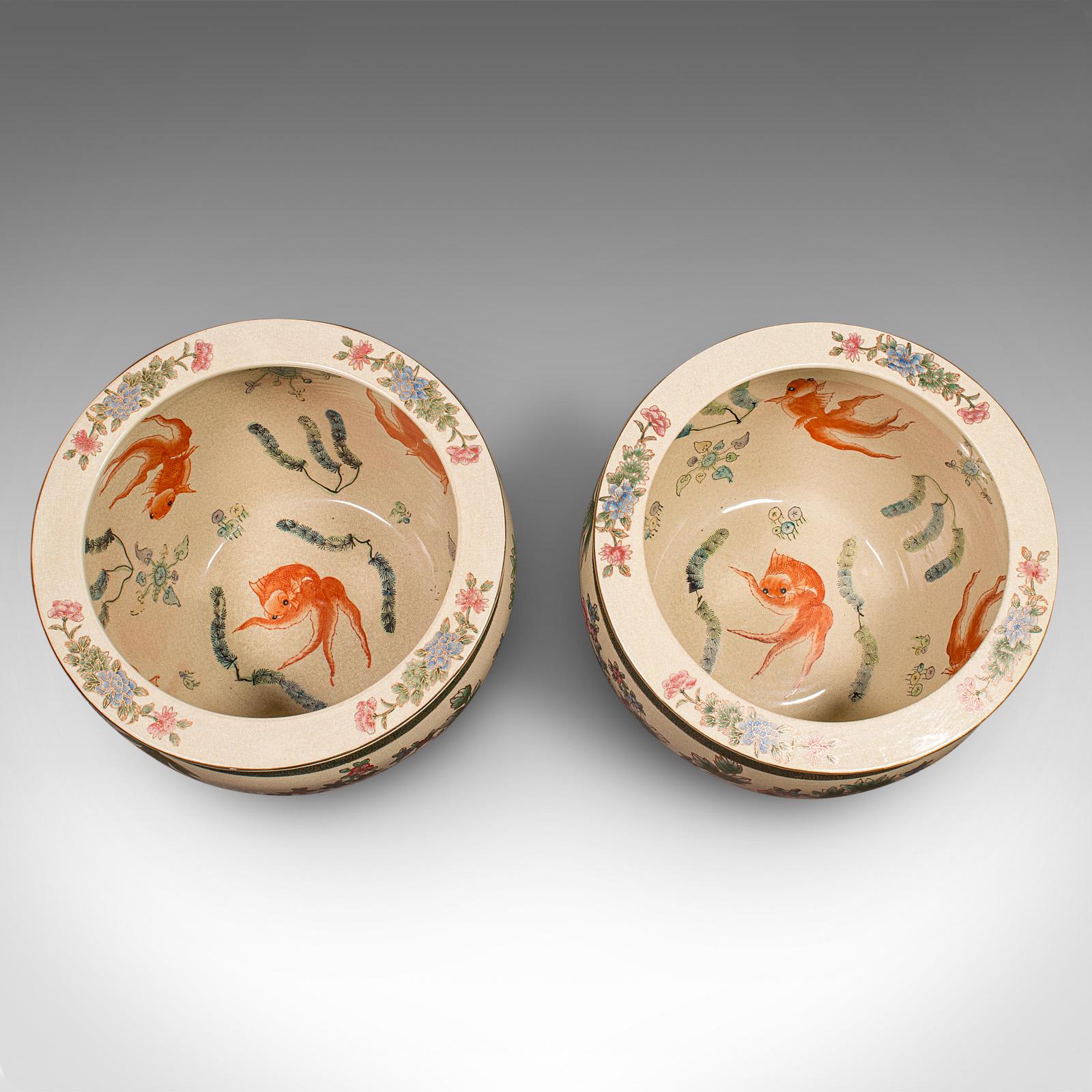 Pair of Large Vintage Fishbowl Planters, Chinese, Art Deco, Ceramic Jardiniere 1