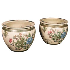Pair of Large Vintage Fishbowl Planters, Chinese, Art Deco, Ceramic Jardiniere