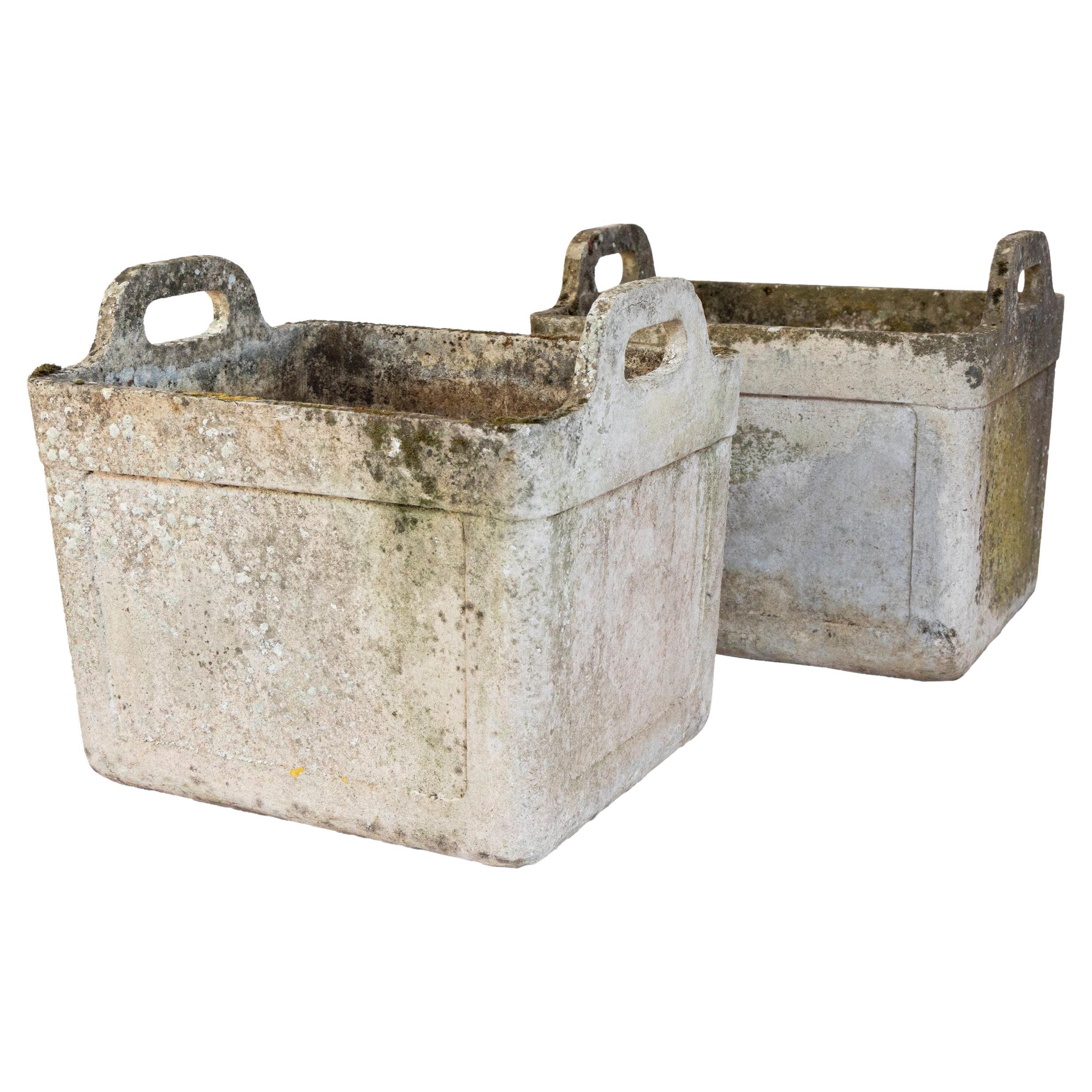 Pair of Large Vintage French Fiber Cement Planters - Style of Willy Guhl