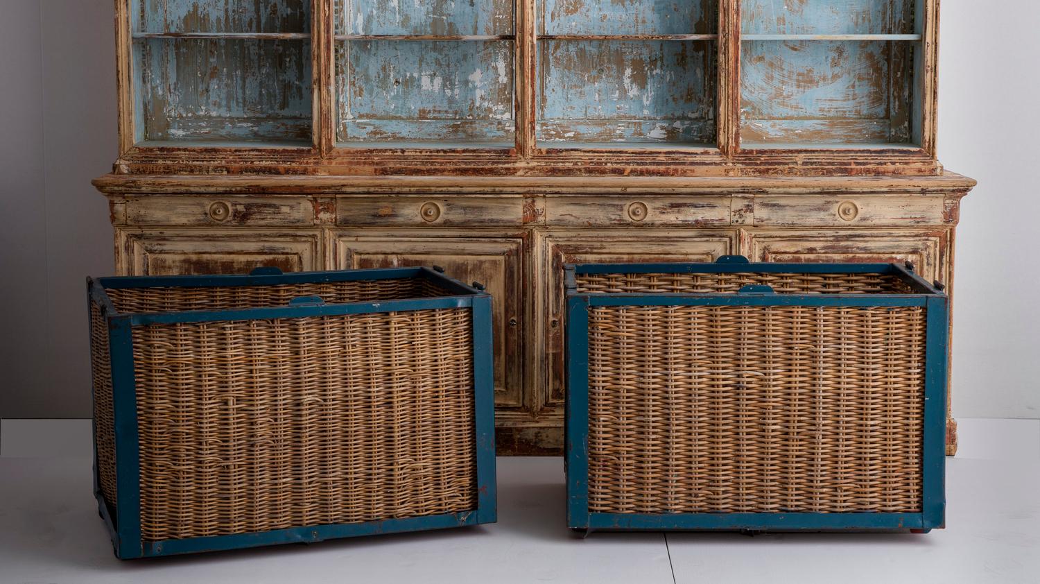 Pair of Large Vintage French Industrial Wicker Baskets 2