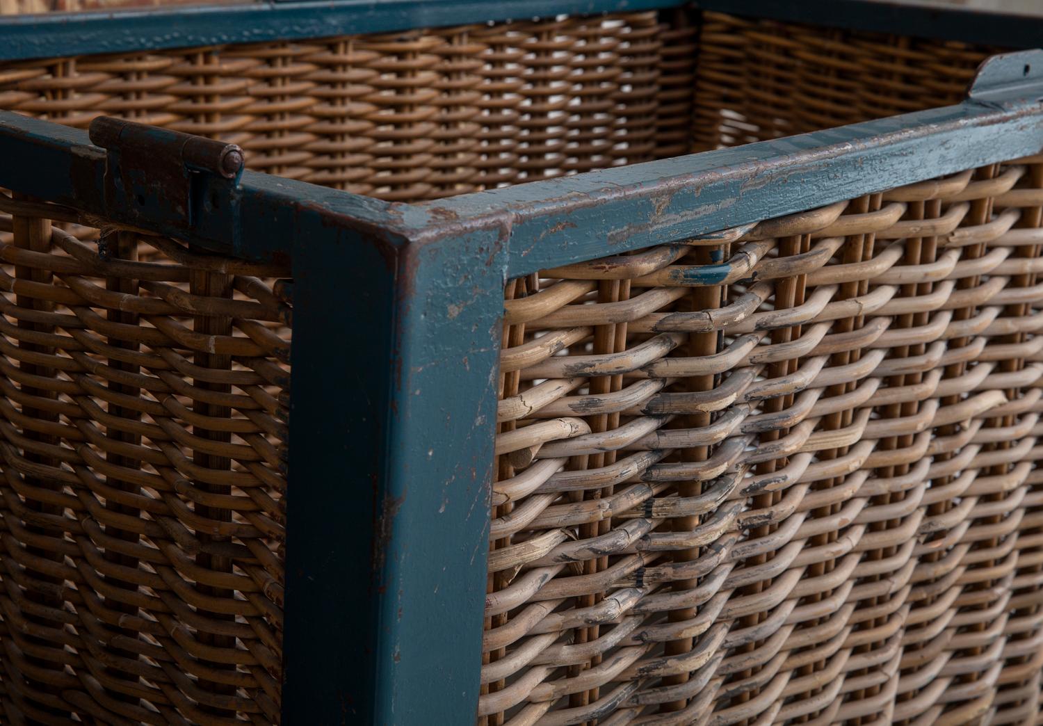 20th Century Pair of Large Vintage French Industrial Wicker Baskets