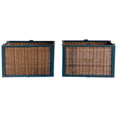 Pair of Large Vintage French Industrial Wicker Baskets