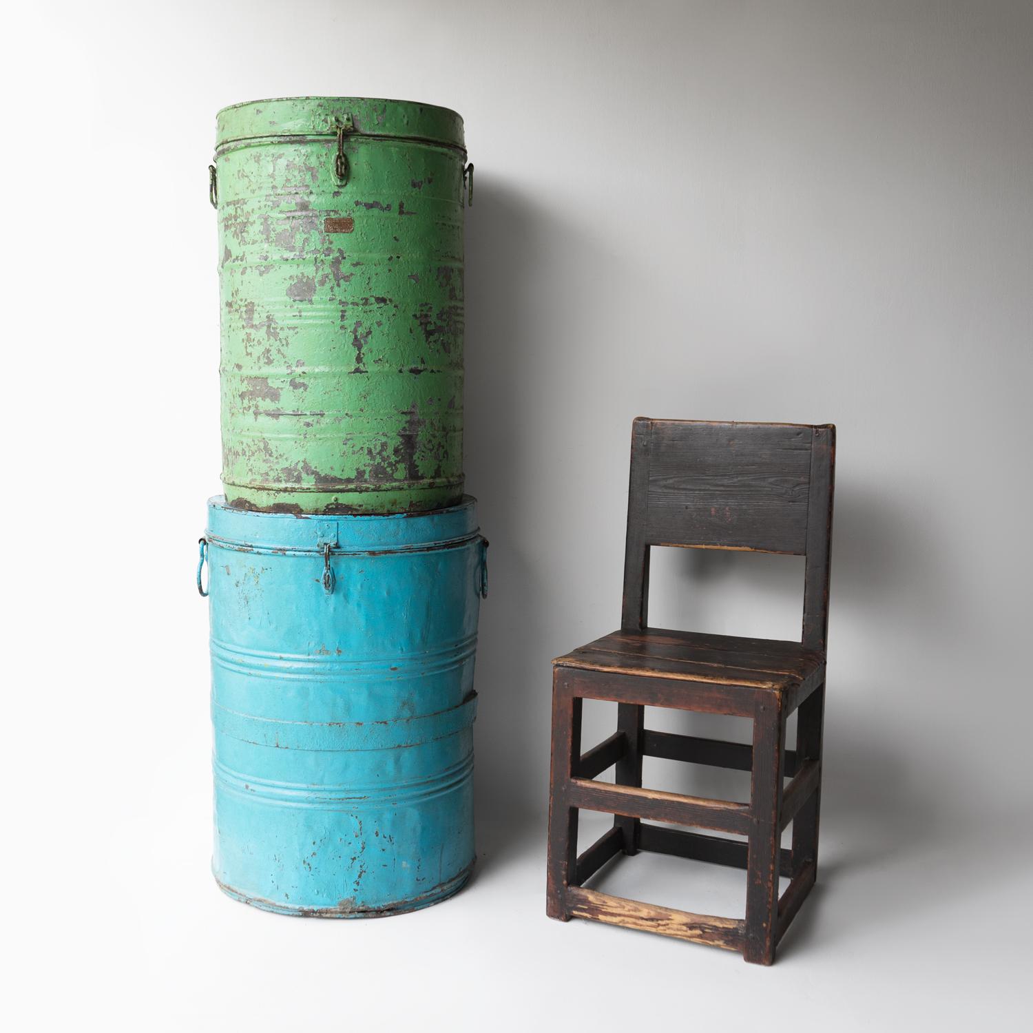 Pair Of Large Vintage Galvanised Storage Bin Containers, Indian, Early 20th C. 4