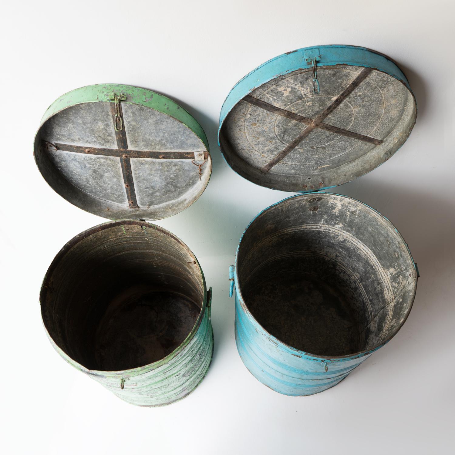 Pair Of Large Vintage Galvanised Storage Bin Containers, Indian, Early 20th C. 5