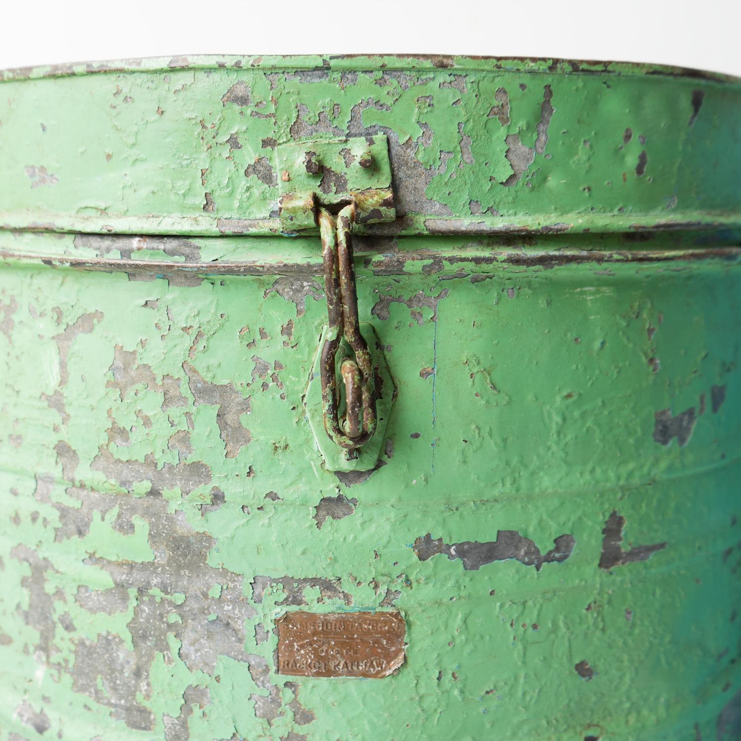 20th Century Pair Of Large Vintage Galvanised Storage Bin Containers, Indian, Early 20th C.