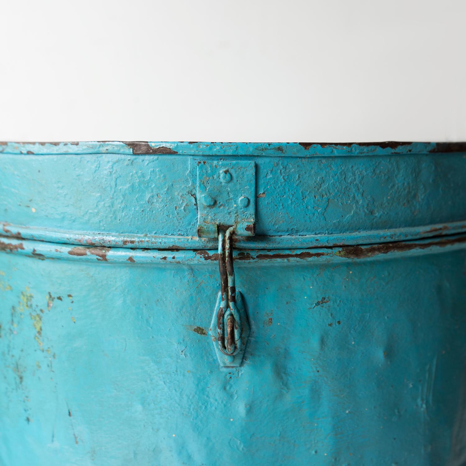 Metal Pair Of Large Vintage Galvanised Storage Bin Containers, Indian, Early 20th C.
