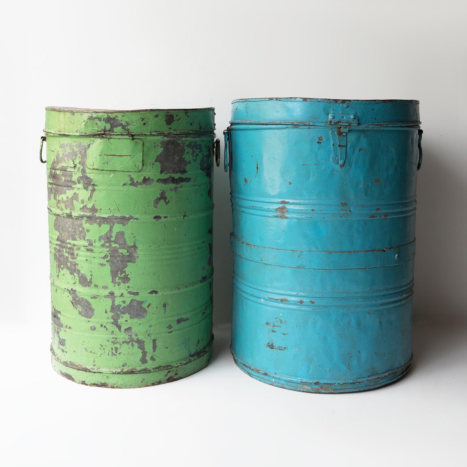 Pair Of Large Vintage Galvanised Storage Bin Containers, Indian, Early 20th C. 2