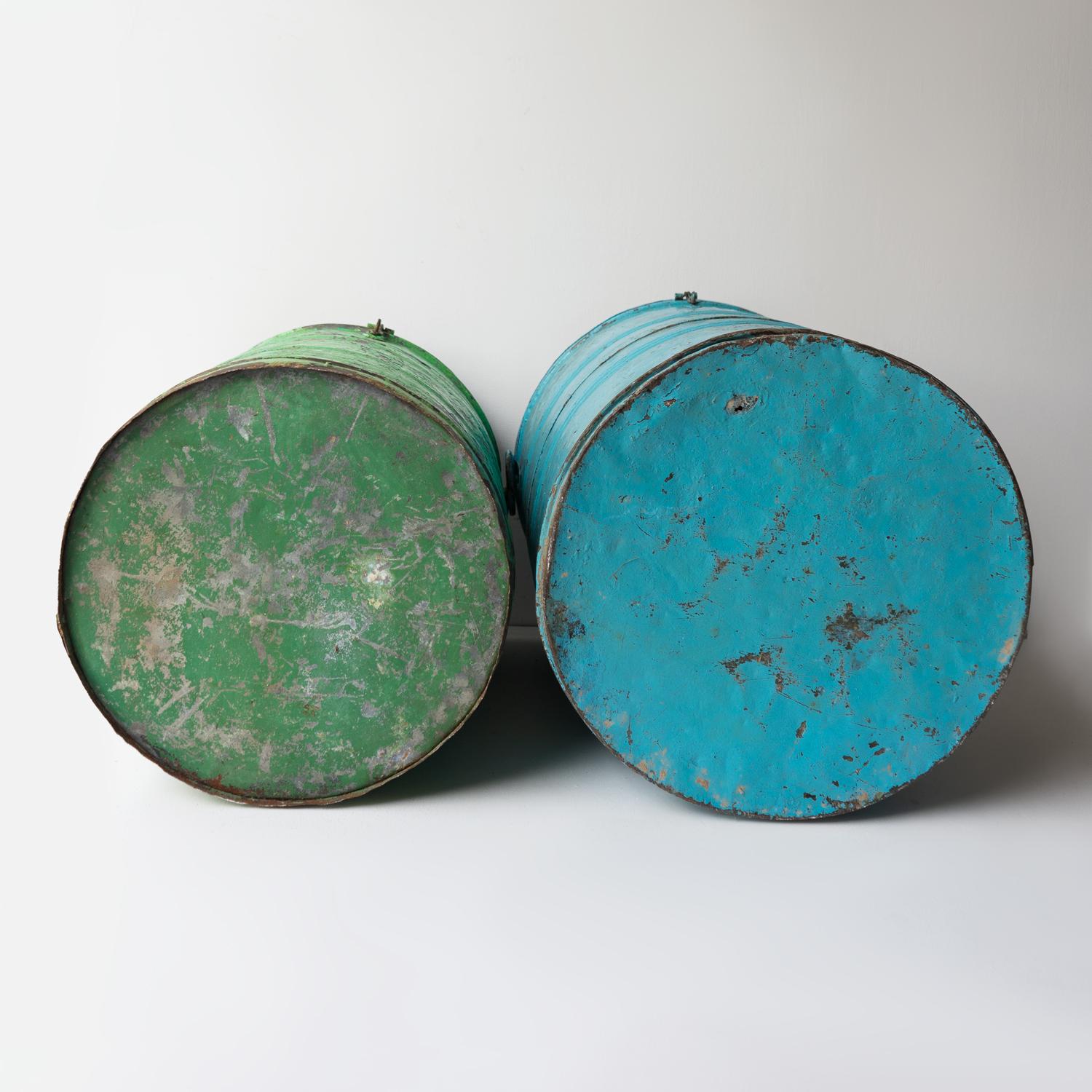 Pair Of Large Vintage Galvanised Storage Bin Containers, Indian, Early 20th C. 3