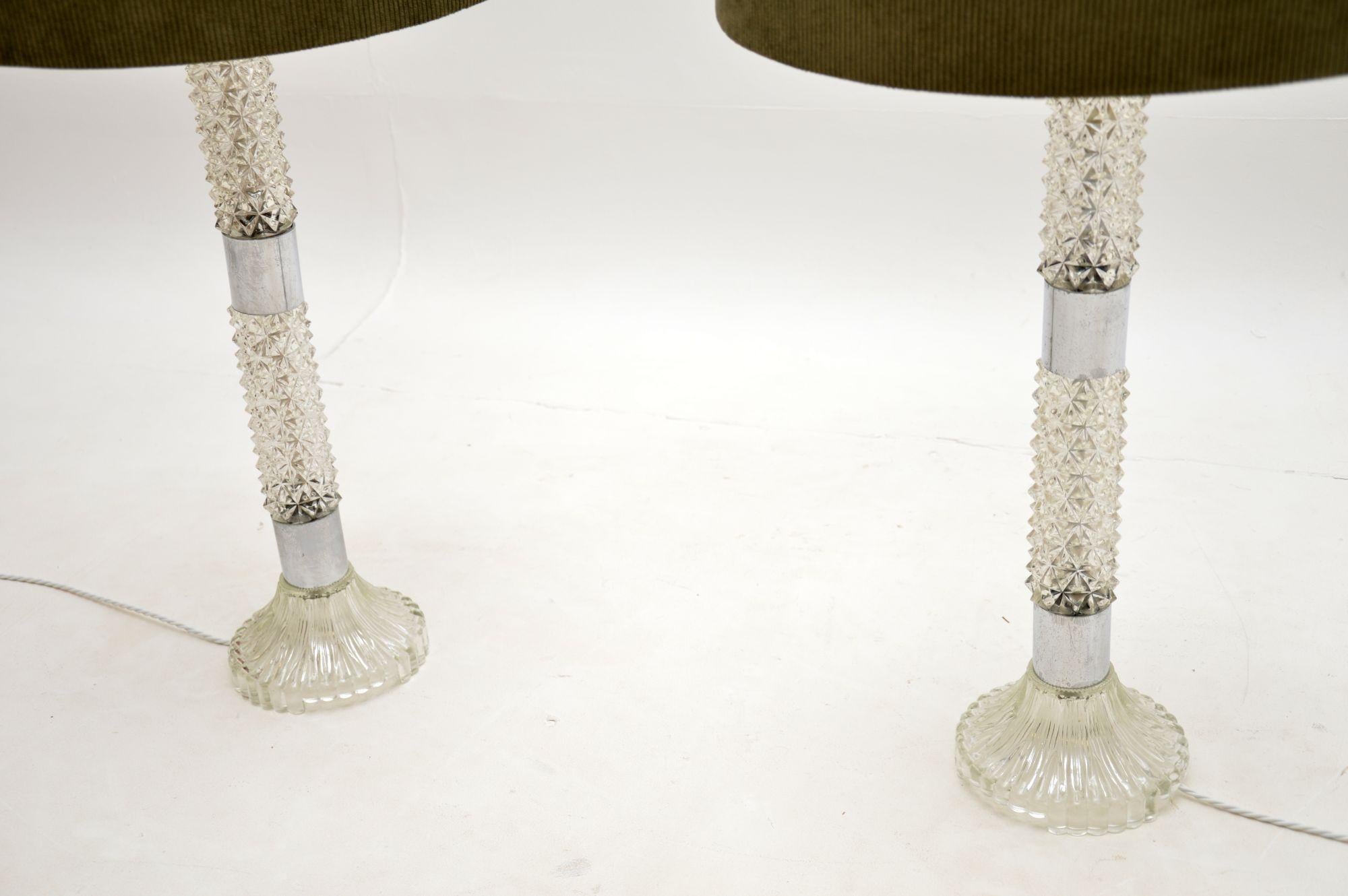 Pair of Large Vintage Glass & Chrome Table Lamps In Good Condition In London, GB